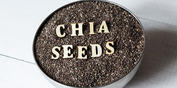 A bowl of chia seeds that says chia seeds.